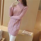 Cable-knit High Neck Long Sweater