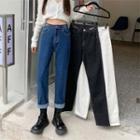 High Waist Metal Detail Straight Leg Jeans