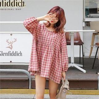 Tie-back Plaid Empire Blouse
