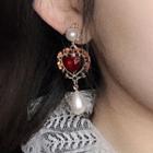 Rhinestone Heart Faux Pearl Drop Earring 998a - White - One Size