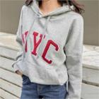 Brushed-fleece Lined Letter-patch Hoodie