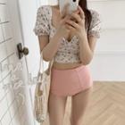 Puff-sleeve Floral Print Bikini