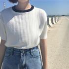 Slim-fit Color-block Round-neck Short-sleeve T-shirt