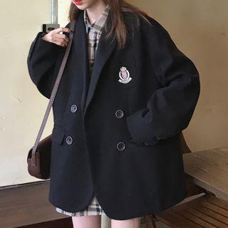 Double-breasted Coat / Long-sleeve Plaid Shirt