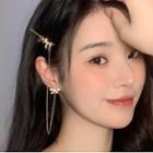 2 In 1 Bow Rhinestone Alloy Earring Hair Pin 1 Pair - Earrings & Hair Pin - Bow - Gold - One Size