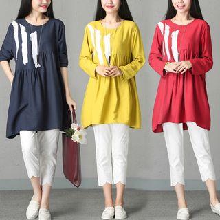 Long-sleeve Round Neck Printed Dress