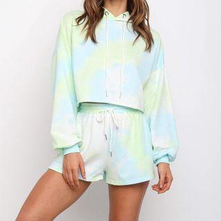 Set: Tie Dye Cropped Hoodie + Drawstring Shorts