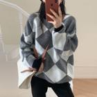 Pattern Sweater Argyle - Black & White - One Size