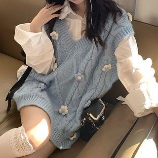 Floral-accent Sweater Vest / Shirt