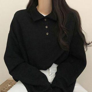 Plain Long Sleeve Polo Neck Knit Top