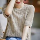 Short-sleeve Plain Cable Knit Top
