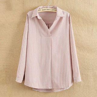 Striped Split Placket Blouse