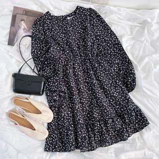 Long-sleeve Floral Mini Dress Floral - One Size