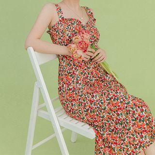 Floral Print Heart Shape Sleeveless Dress