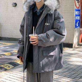 Hooded Fluffy Trim Zip Jacket