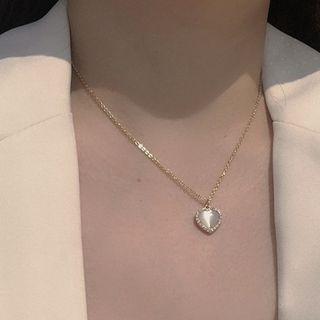 Heart Cats Eye Stone Necklace Gold - One Size