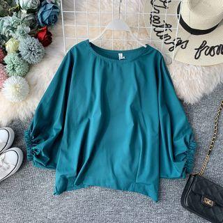 Plain Puff-sleeve Oversize Blouse