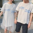 Couple Matching Lettering Short Sleeve T-shirt / Mesh Hem Short Sleeve T-shirt Dress