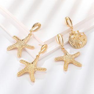Non-matching Faux Pearl Alloy Shell & Starfish Dangle Earring
