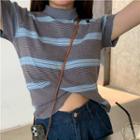 Short-sleeve Striped Slim-fit Top As Figure - One Size