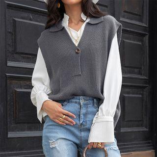 Collar V-neck Knit Vest