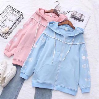 Cat Embroidered Zip-up Hoodie