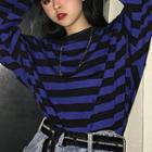 Long-sleeve Striped T-shirt Blue - One Size