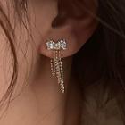 Bow Rhinestone Fringed Alloy Earring 1 Pair - Silver Needle - Gold - One Size