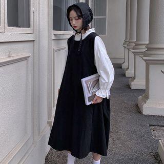 Long-sleeve Frill Trim Top / Sleeveless A-line Midi Dress