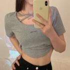 Short-sleeve Strappy Lettering Crop Top