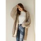 Loose-fit Cable-knit Long Cardigan Beige - One Size