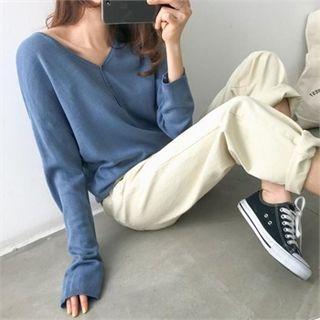 V-neck Plain Knit Henley