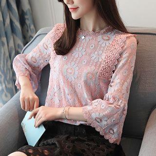 Floral Elbow-sleeve Lace Top