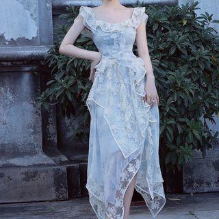 Set: Cap-sleeve Ruffled Top + Maxi A-line Skirt