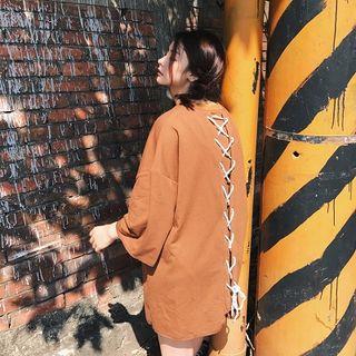 Back-tie Loose-fit Long Plain T-shirt