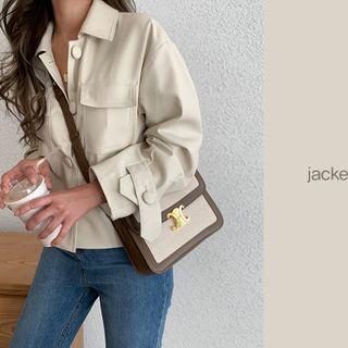 Flap-pocket Pleather Jacket