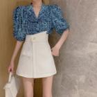 Puff-sleeve Print Blouse / Skort