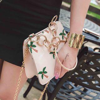 Palm Tree Print Hoop Handle Chain Strap Crossbody Bag