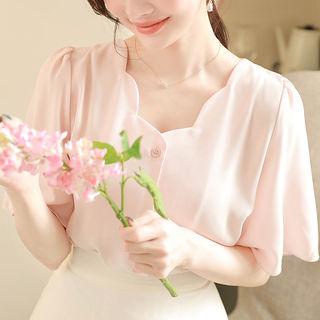 Scallop-neck Bell-sleeve Blouse