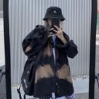 Color-block Tie-dye Single-breasted Loose-fit Long-sleeve Blouse