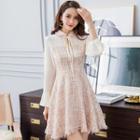 Bell-sleeve A-line Tweed Dress