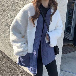 Fleece Panel Open Front Padded Jacket