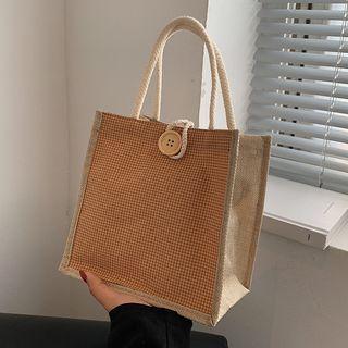 Plaid Linen Tote Mini Bag