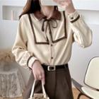 Bow Lace-up Collared Long-sleeve Blouse