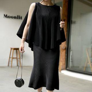 Set: Sleeveless Pleated A-line Top + Midi Skirt