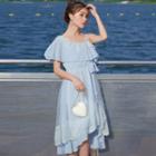 Cold-shoulder Midi Lace Chiffon Dress