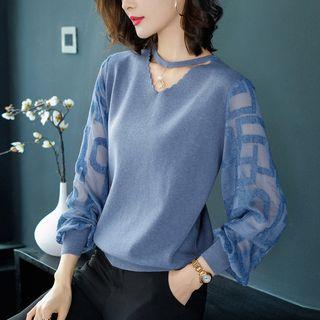 Chiffon Panel Cut-out Sweater