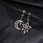 Cz Crescent & Star Non-matching Earring 1 Pairs - 925 Silver Needle - Dark Blue - One Size