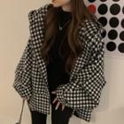 Houndstooth Hooded Woolen Jacket Black & White - One Size