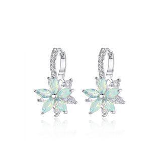 Fashion And Elegant Flower Earrings With Light Blue Cubic Zirconia Silver - One Size